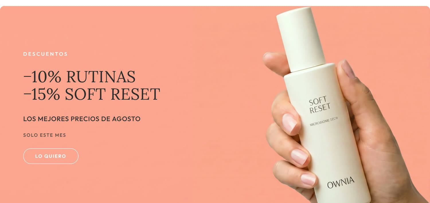 Descuentos de agosto Ownia: -10% rutinas y -15% Soft Reset
